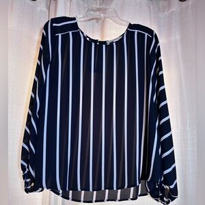 LOFT Black and White Striped Blouse